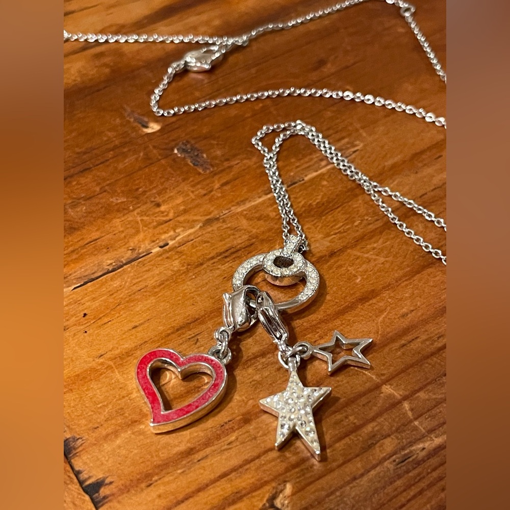 BRIGHTON Silver Crystal Heart Star Pendant Charm Necklace